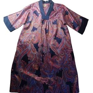 Keyloun‎ VTG Paisley Caftan Kimono Dress OSFA Midi Satin Lounge Boho Loungewear